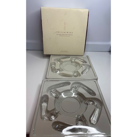 Pottery Barn Glass Chandelier Taper Bobeche Prism Lamp Candle Box of 2 - Picture 1 of 6